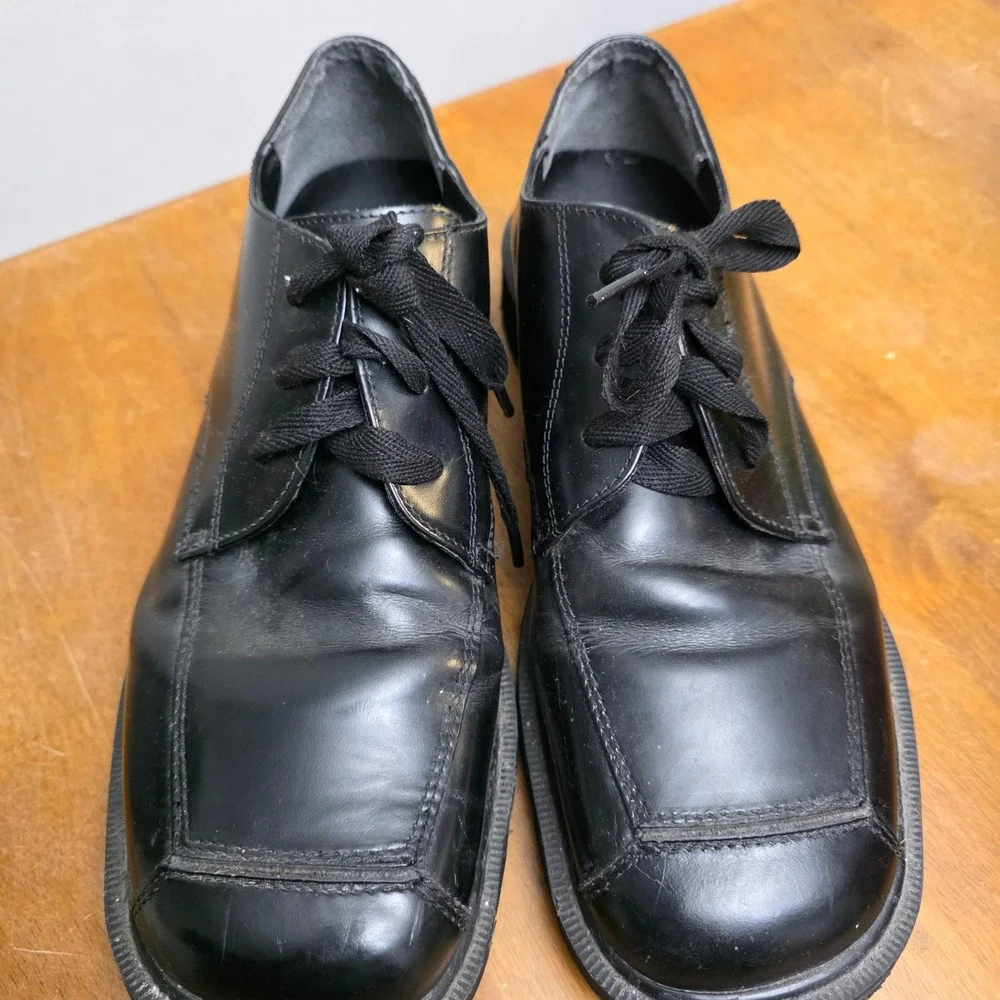 Vintage Dr. Martens 9A51 Oxford Mens 11 Black Leather Square Toe Chunky Lug Goth